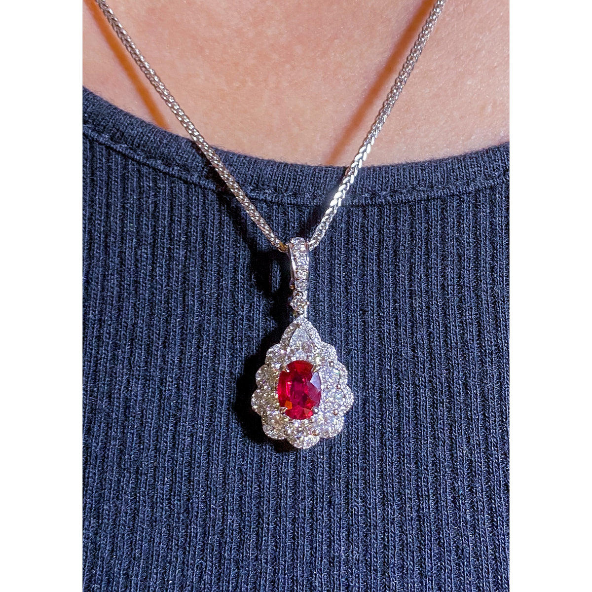 Oval Ruby with Diamond Pendant in 18K White Gold #192