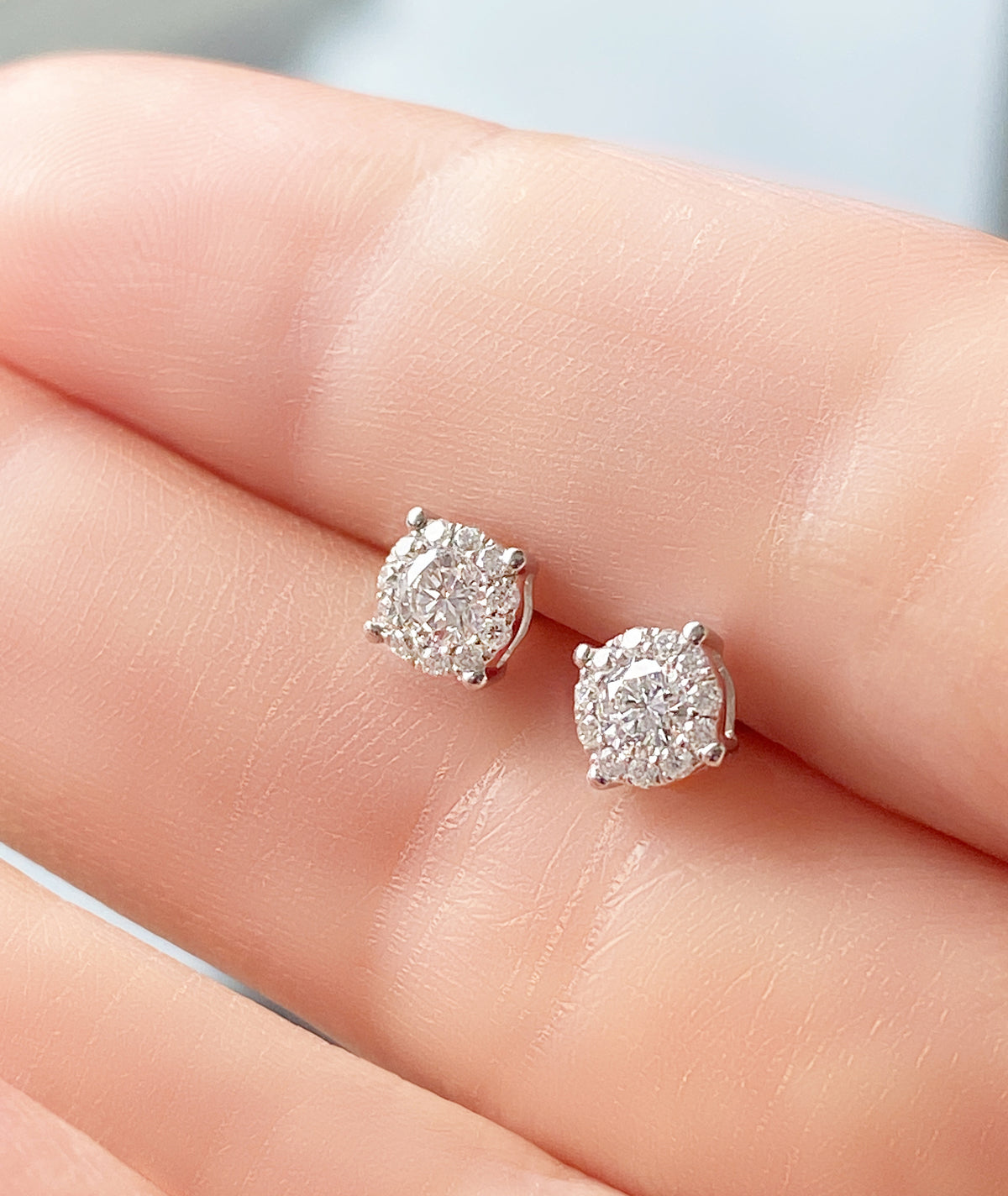 (SOLD) Diamond Halo Stud Earrings 0.34ct #39
