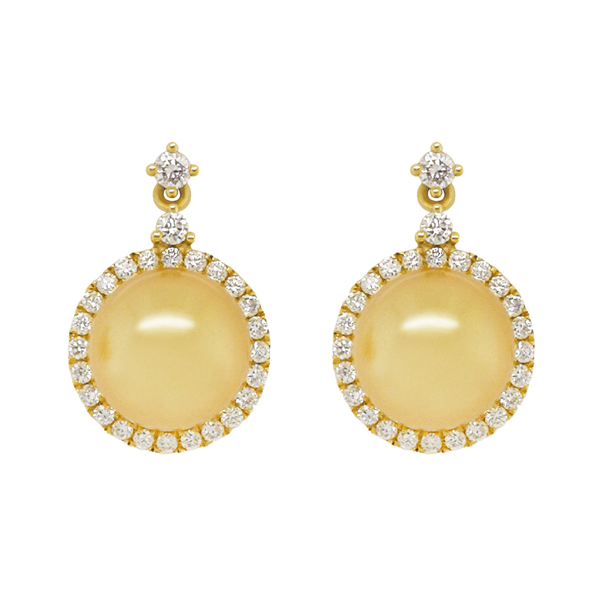Golden South Sea Pearls with Diamonds Earrings #340