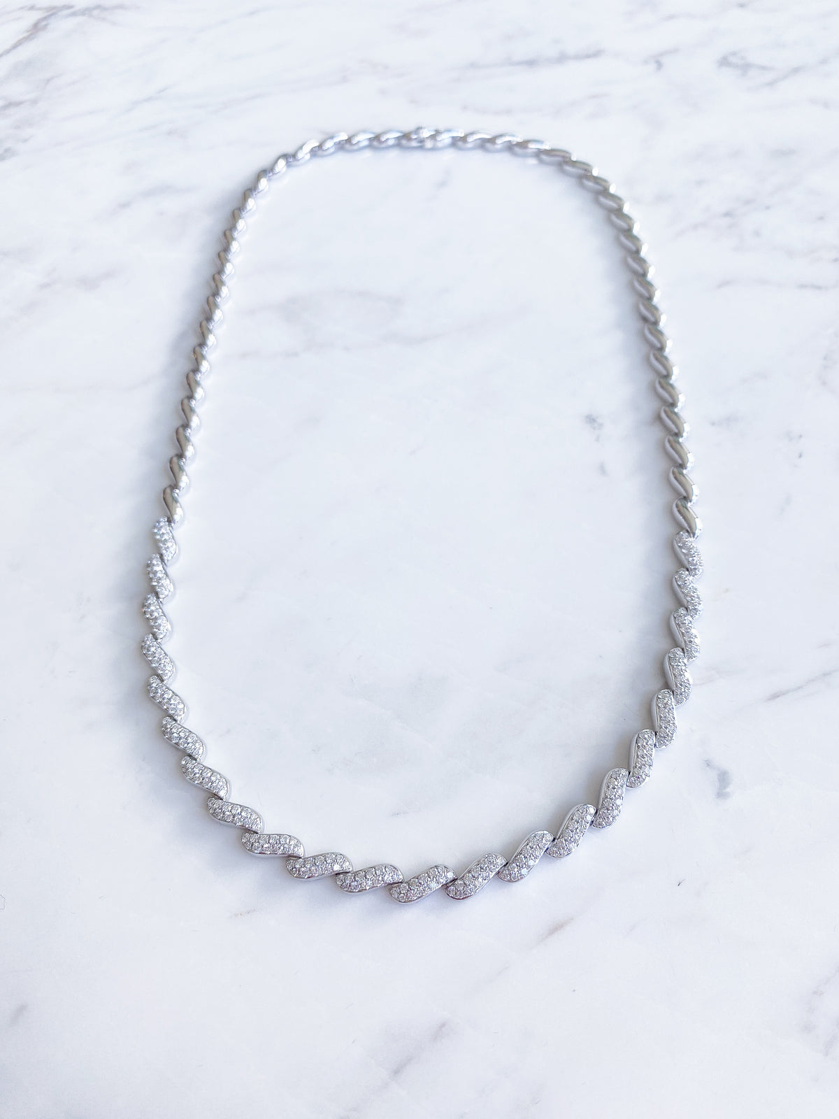 Natural Diamond Wave Necklace in 18K White Gold #237