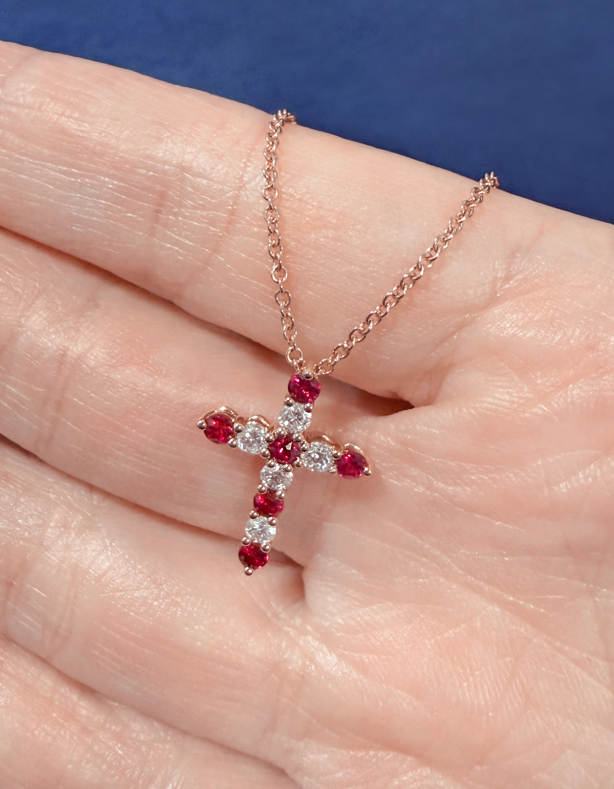 Natural Burmese Ruby & Diamond Cross Pendant in 18K Rose Gold #402