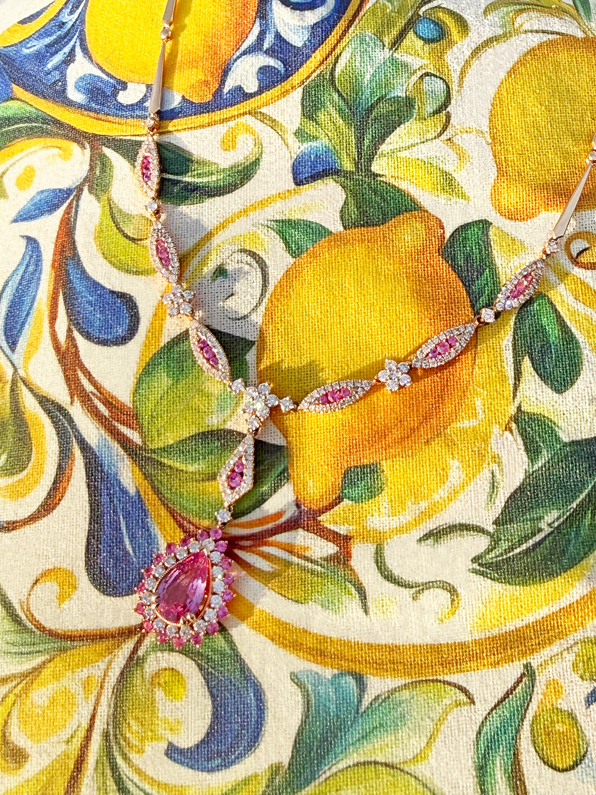 Natural Pink Sapphire Diamond Necklace in 18K Rose Gold #302