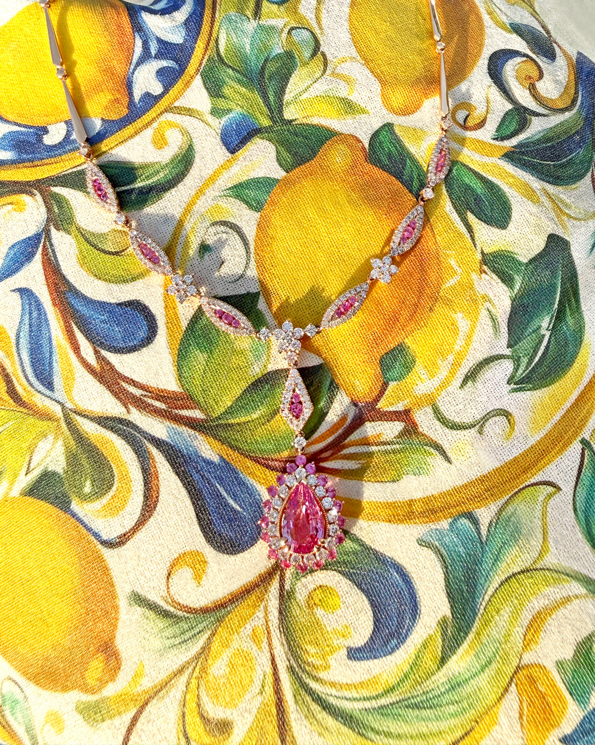 Natural Pink Sapphire Diamond Necklace in 18K Rose Gold #302