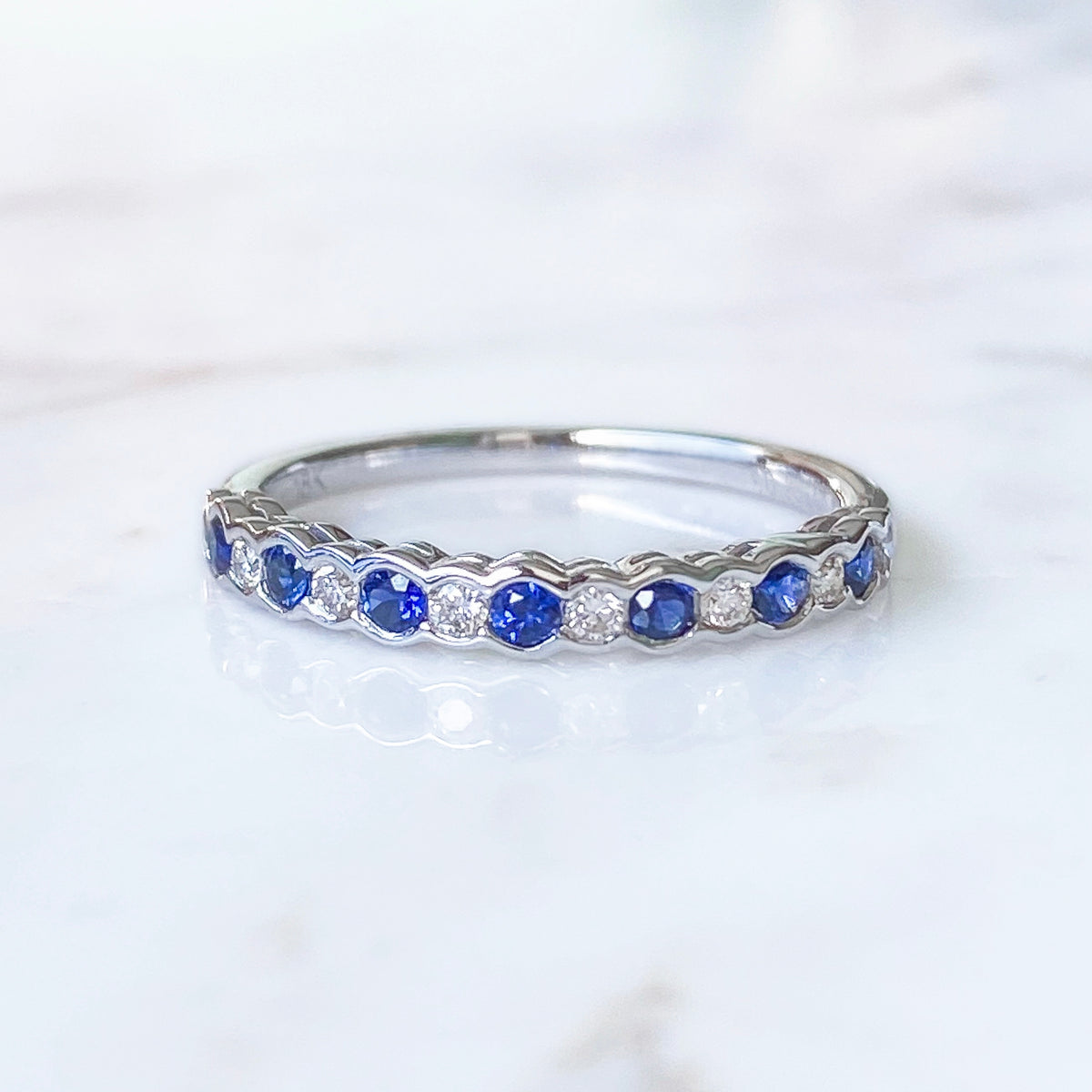 Blue Sapphire & Diamond Band Ring #17