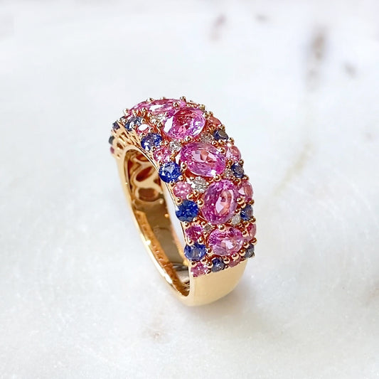 (SOLD) Pink Sapphire & Blue Sapphire with Diamond Ring in 18K Rose Gold  #304