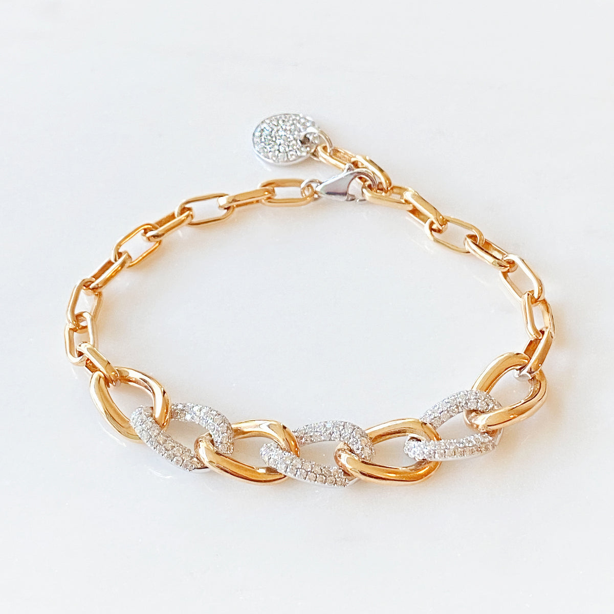 (SOLD) Diamond Link Bracelet in 18K Rose Gold & White Gold