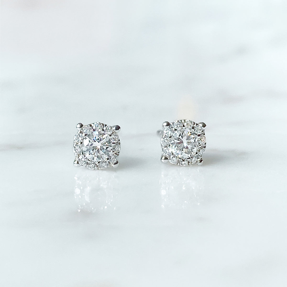 (SOLD) Diamond Halo Stud Earrings 0.34ct #39