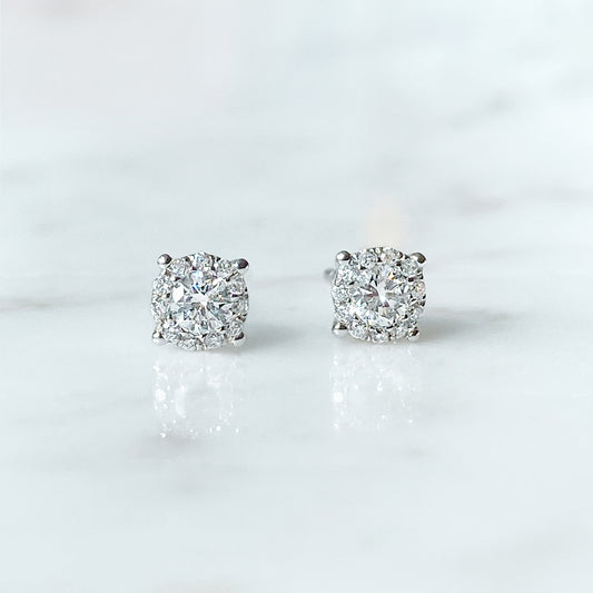(SOLD) Diamond Halo Stud Earrings 0.34ct #39