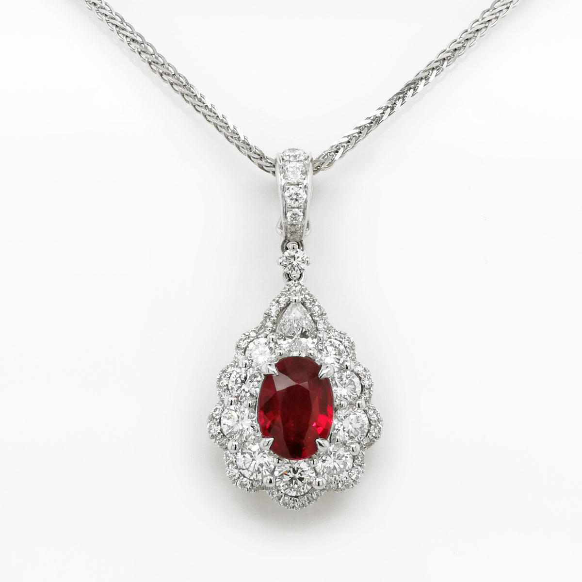 Oval Ruby with Diamond Pendant in 18K White Gold #192
