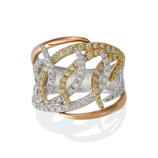 (SOLD) Yellow and White Diamond Swirl Ring #9